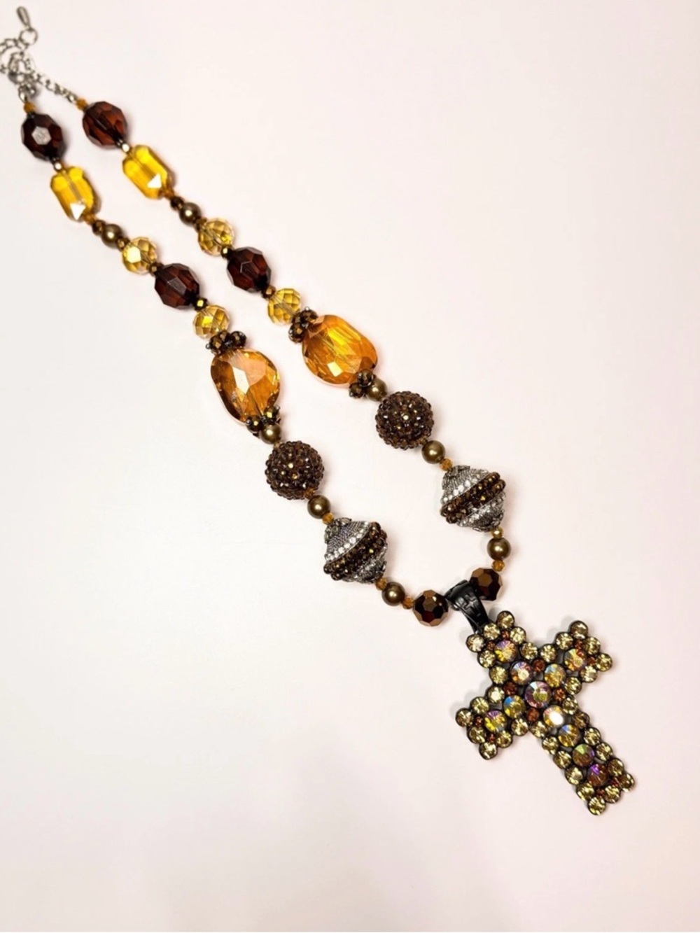 Amber Crystal Cross Pendant Necklace - Women Jewelry